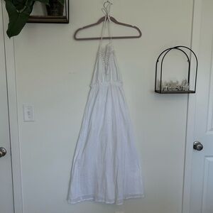 Anthropologie Raga Dress Maxi White Crochet Halter Empire Boho Swim Coverup S
